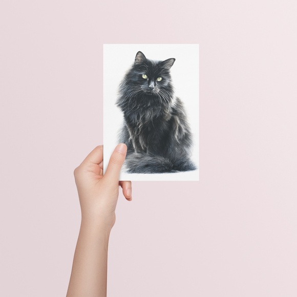 Watercolor Siberian Black Cat Art Print Illustartion - Pet Portrait - Unframed - Picture 5 of 6